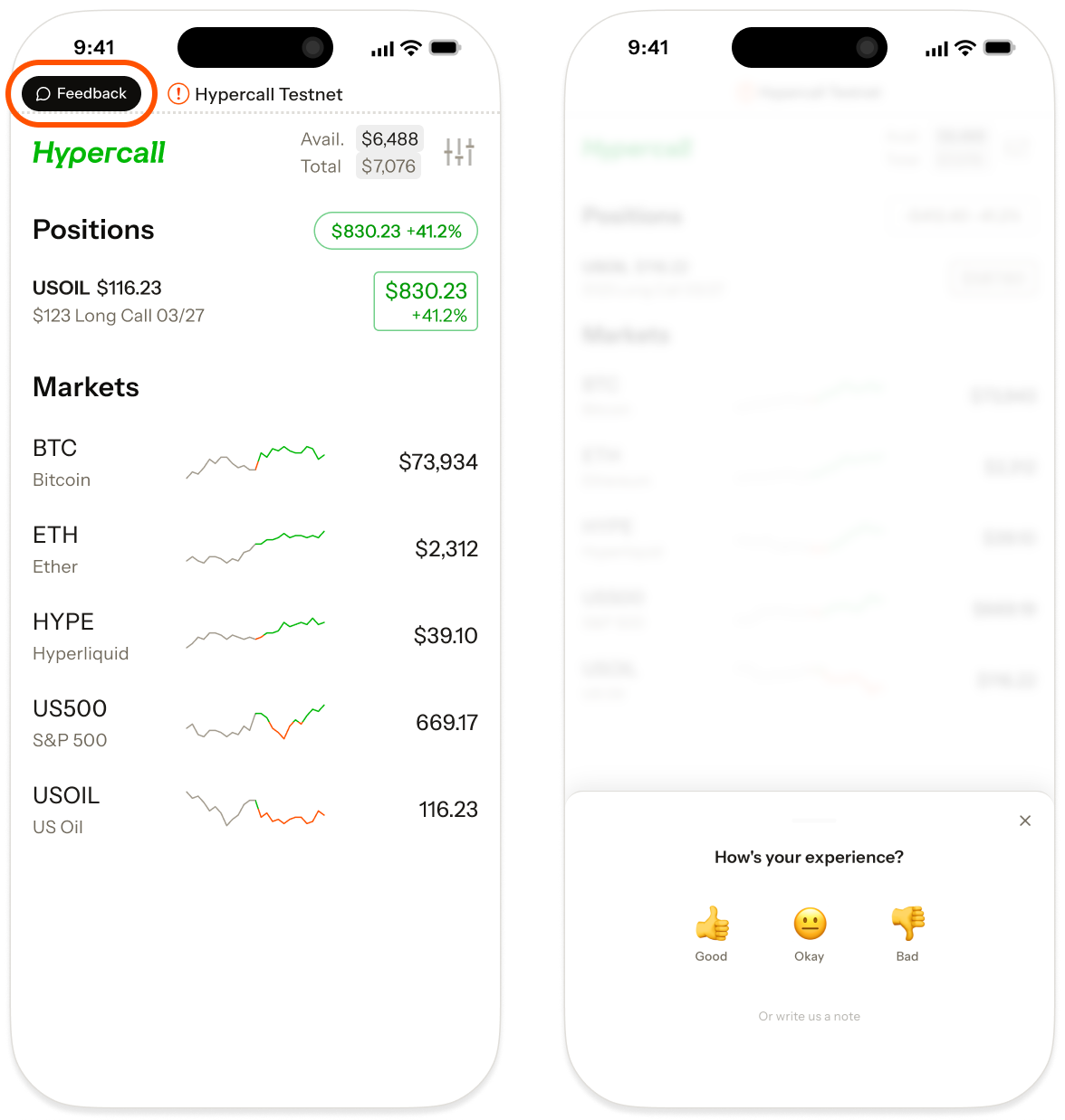 Feedback button location and survey